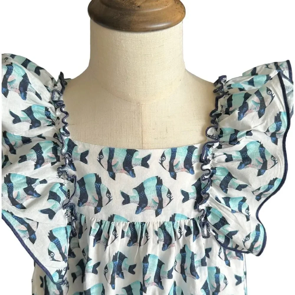 LOLITTOS | Blue | COTTON FISH PRINTED DRESS